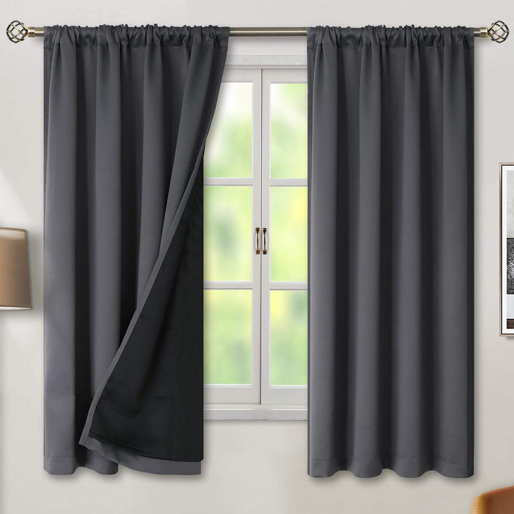 BGment Dark Grey 100% Blackout Curtains for Bedroom - Thermal Insulated Soundproof Light Blocking Dark Black Out Curtains 63 Inch Long, 2…