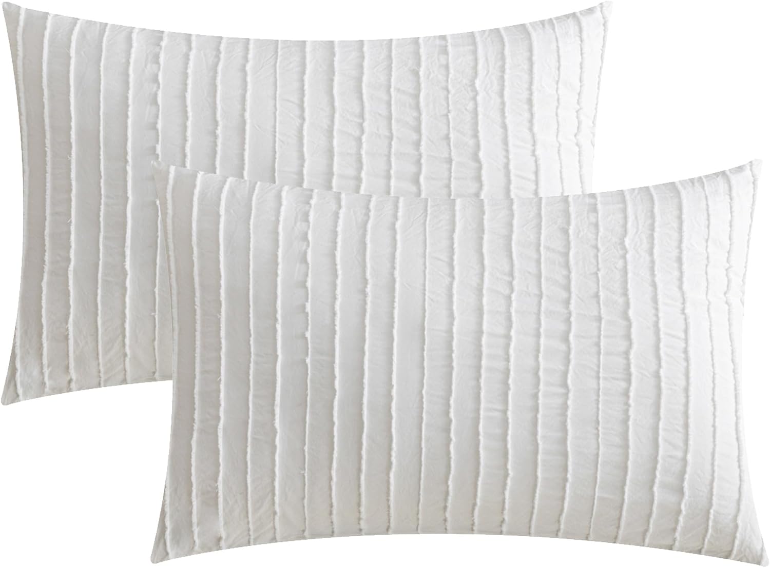 Jellymoni 2 Pack White Pillowcases Standard Size, Soft Microfiber Striped Tufted Pillow Covers with Envelope Closure (Pillows are not Inclu…