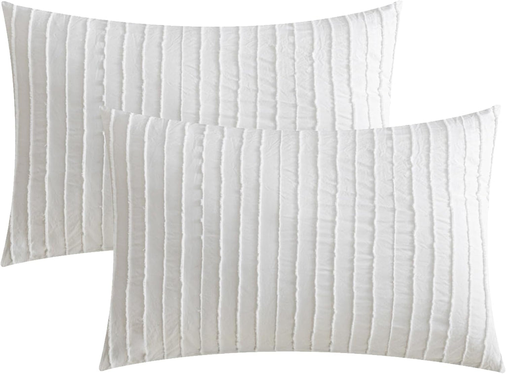 Jellymoni Pillowcases King Size Bright White 2 Pack Boho Striped Bed Pillow Covers 20x36in Polyester Envelope Pillow Shams Tufted Bohemian…