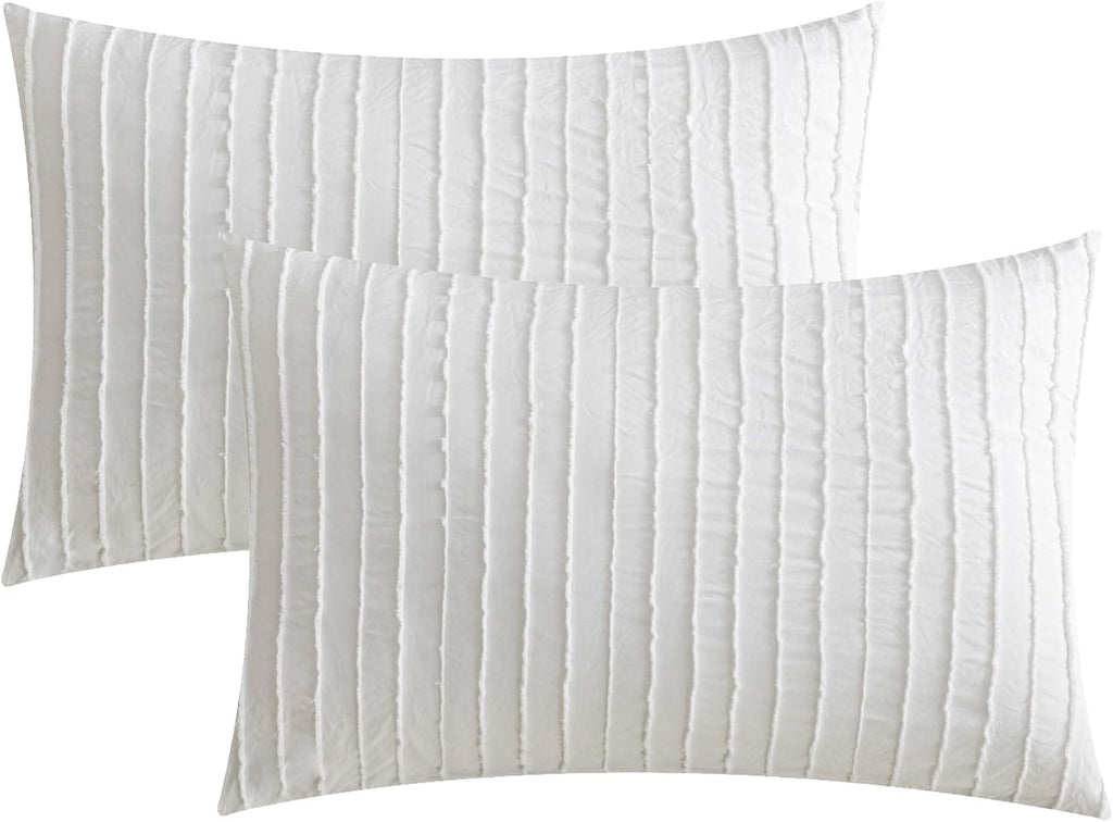 Jellymoni Pillowcases Standard Size Bright White 2 Pack Boho Striped Bed Pillow Covers 20x26in Polyester Envelope Pillow Shams Tufted Bohem…