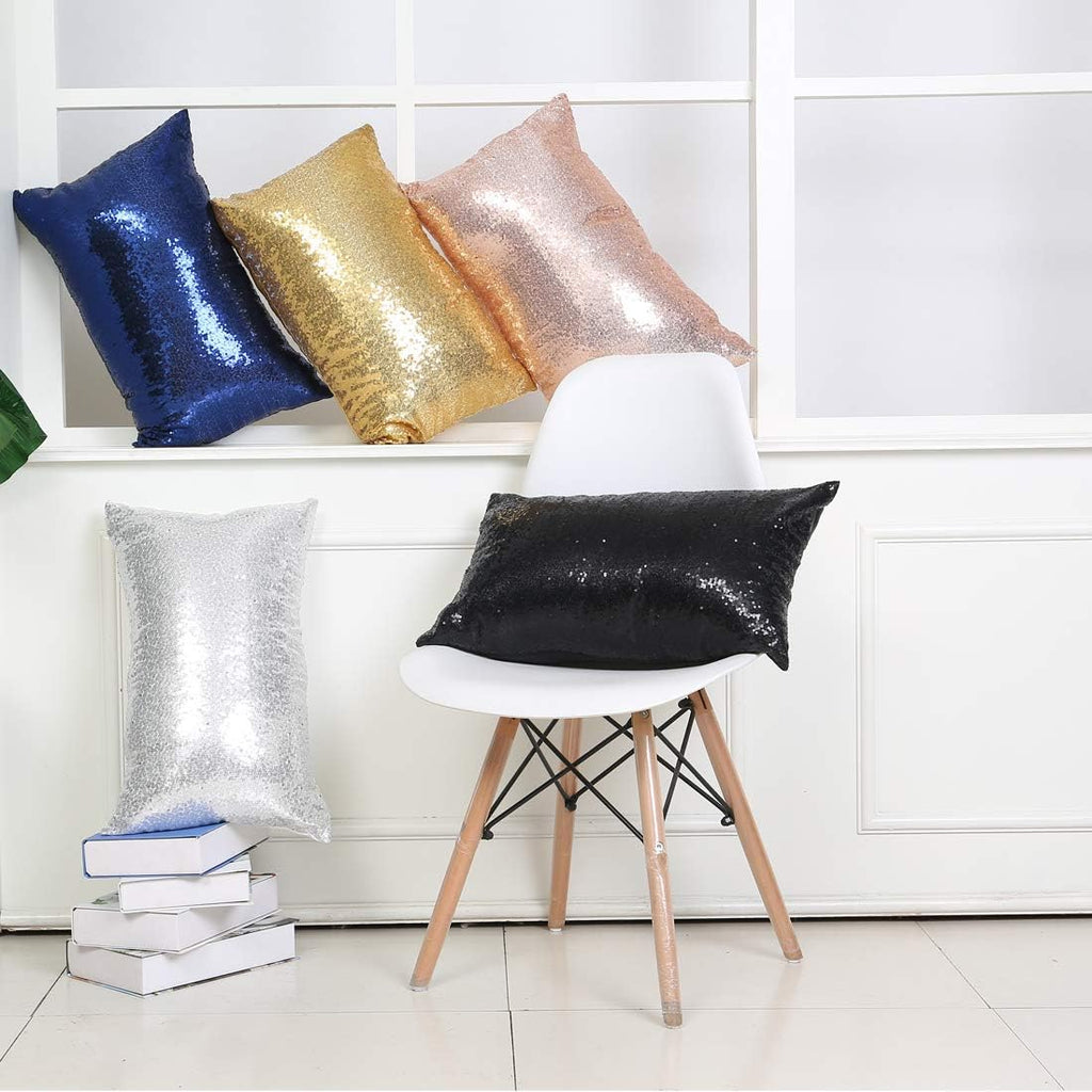 Eternal Beauty Set of 2 Sequin Decorative Pillow Cover Rose Gold Lumbar Pillow Covers for Couch Bed Lumbar Pillows 12 X 20 Inches