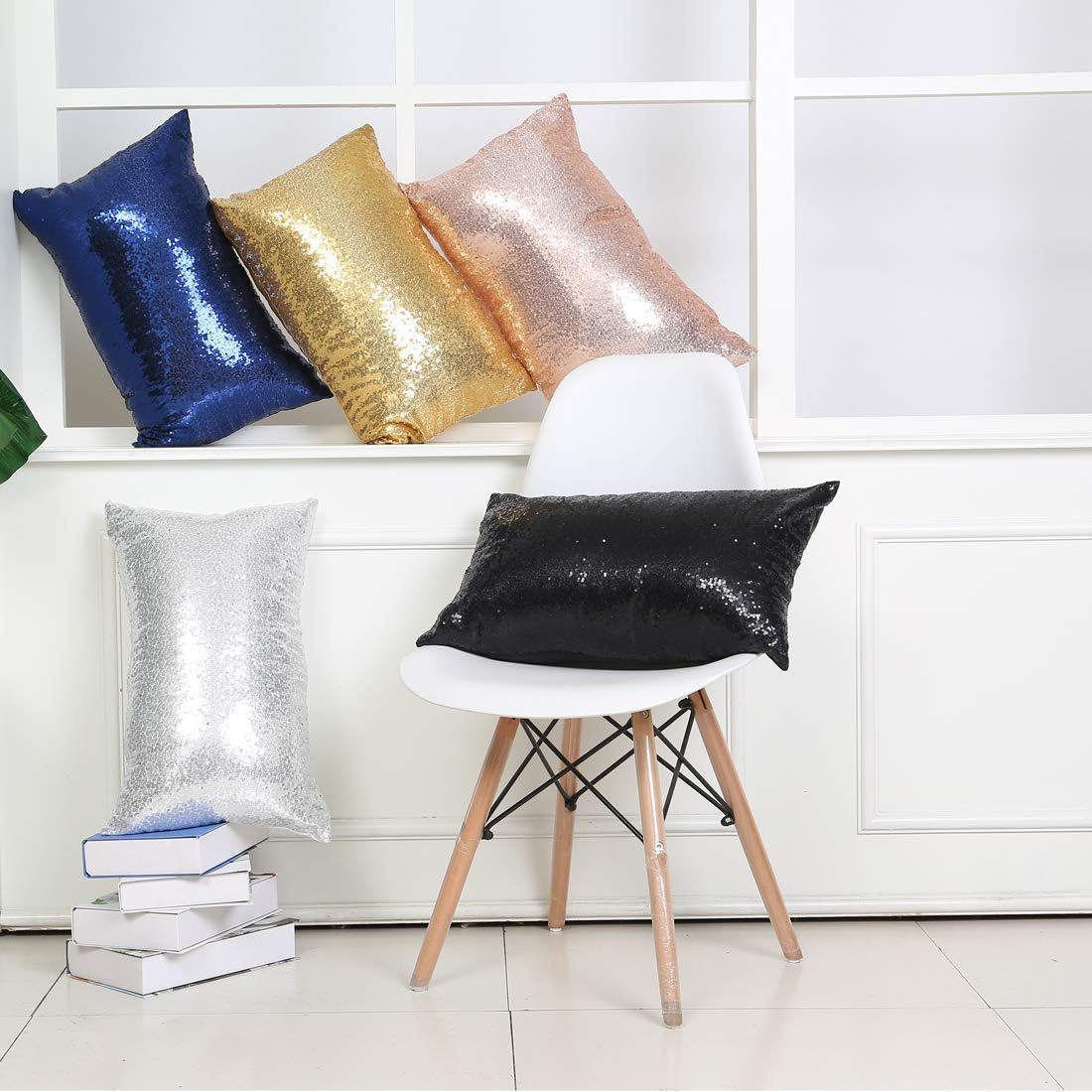 Eternal Beauty Set of 2 Sequin Decorative Pillow Cover Rose Gold Lumbar Pillow Covers for Couch Bed Lumbar Pillows 12 X 20 Inches