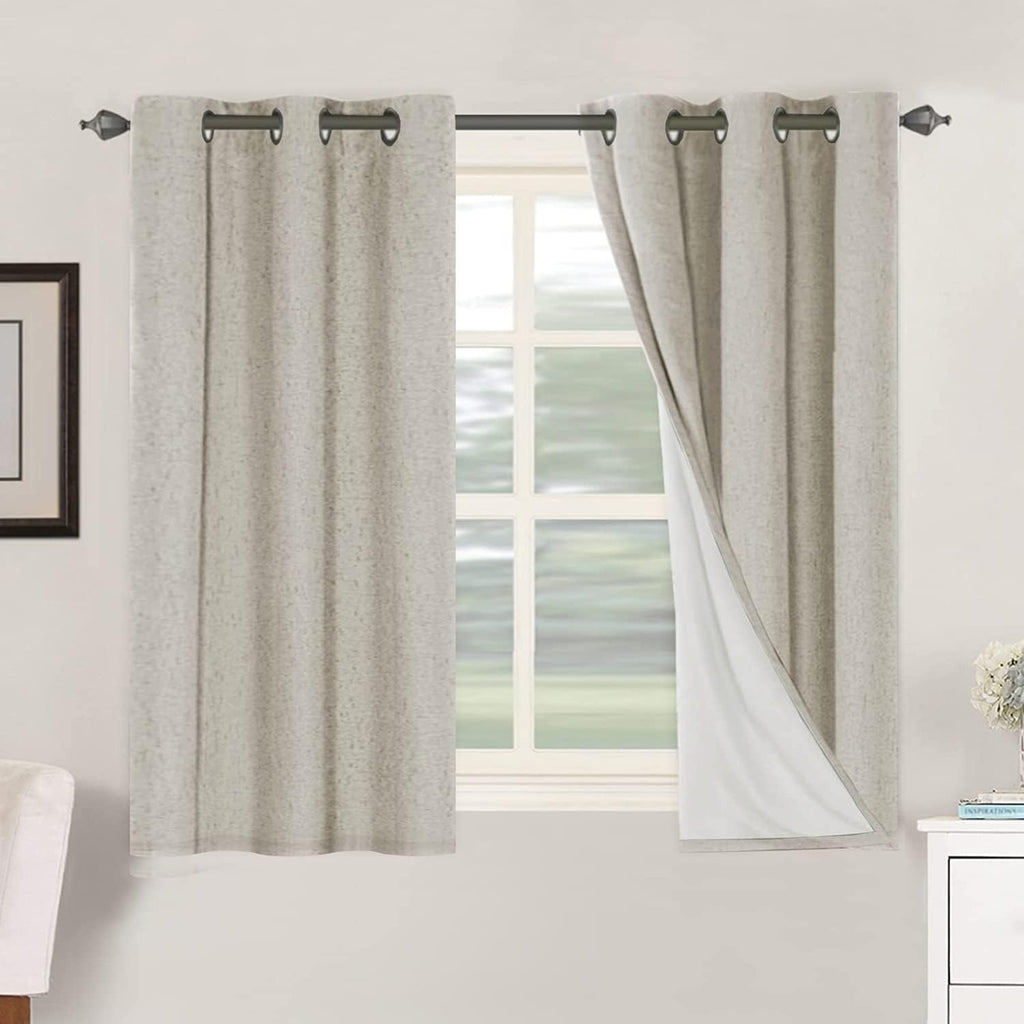 H.VERSAILTEX Primitive Linen Curtains 100% Blackout Curtain Drapes Burlap Fabric Curtains with White Thermal Insulated Liner, Grommet Top…