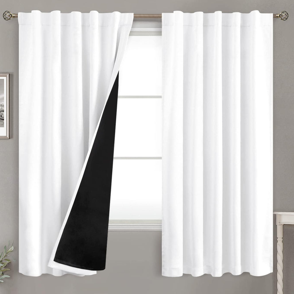BGment Pure White 100% Blackout Curtains 63 Inches Long with Thermal Insulated Liner, Rod Pocket and Back Tab Double Layer Full Room…