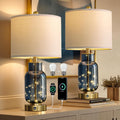 Oneach 22" Glass Table Lamps Set of 2, Blue Modern Bedside Lamp with LED Night Light for Living Room, Nightstand Lamp with USB Ports for Be…