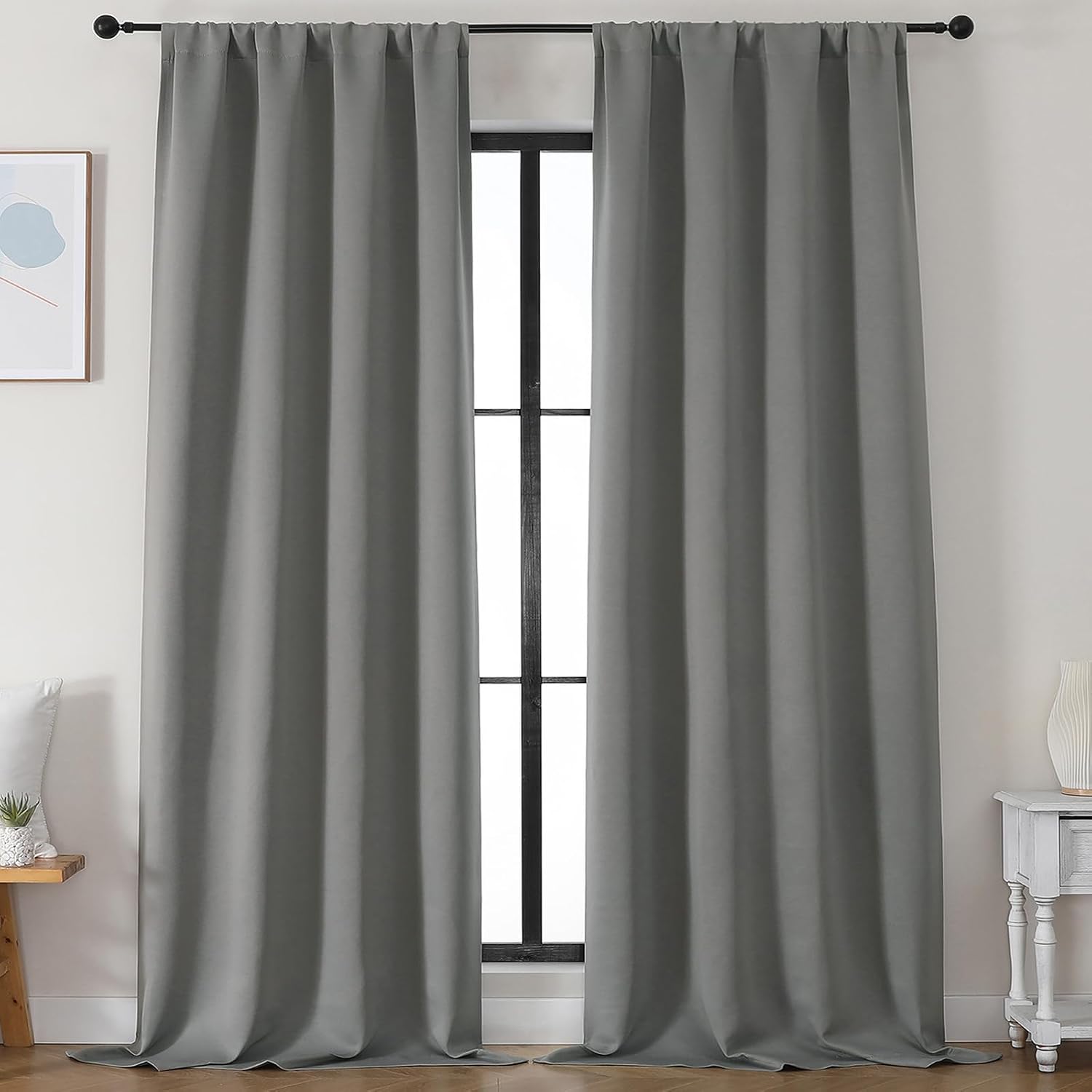 Simplebrand Light Grey Blackout Curtains for Bedroom 96 Inches Long 2 Panels, Solid Thermal Insulated, Energy Saving Living Room Window Tre…