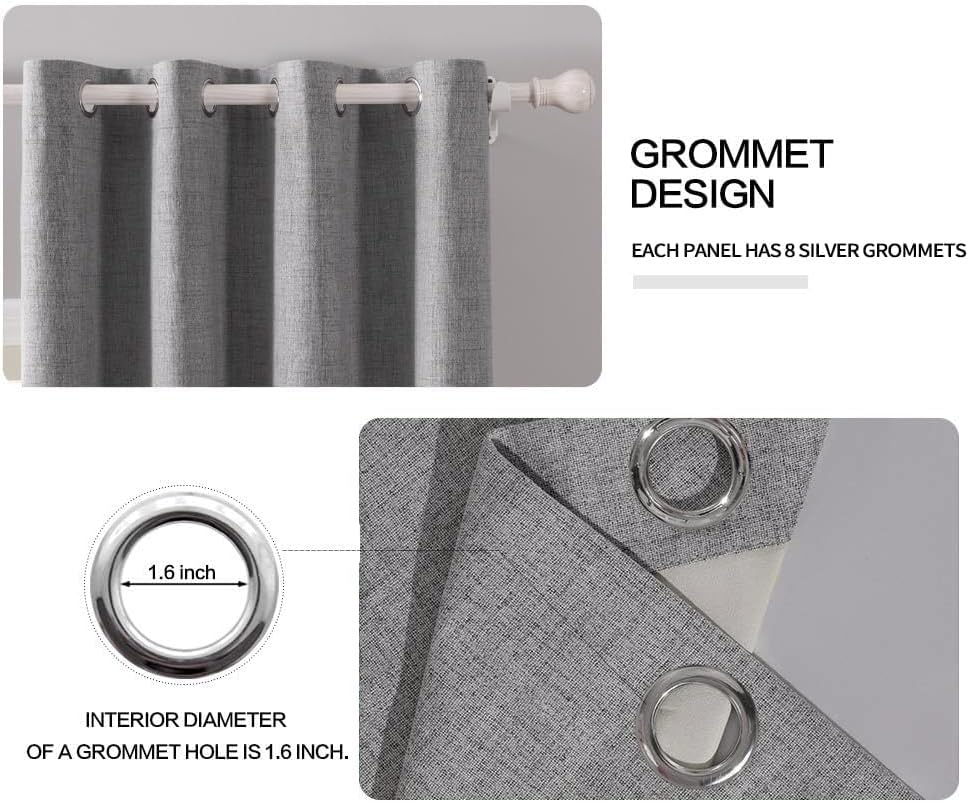 Miulee Linen Texture Curtains for Bedroom Solid 100% Blackout Thermal Insulated Grey Curtains Grommet Room Darkening Drapes Luxury Decor fo…