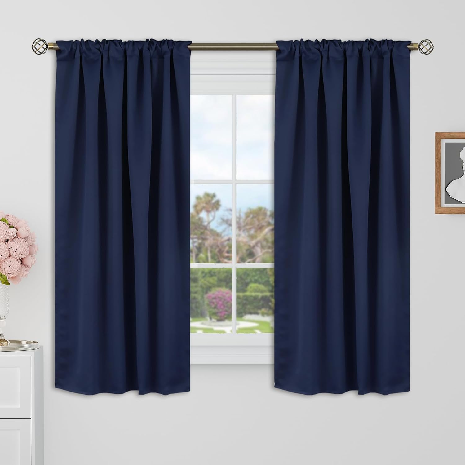 BGment Navy Blue Cafe Curtains 48 Inch Length- 34 x 48 inch Rod Pocket and Back Tab Thermal Insulated Room Darkening Short Curtains for Kit…