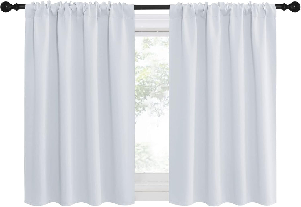 NICETOWN Greyish White Window Curtain Panels - Thermal Insulated Rod Pocket Room Darkening Curtain Sets for Bedroom (Platinum - Greyish…