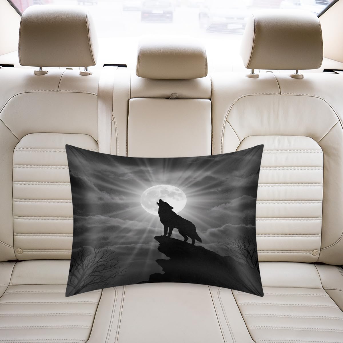 Satin Pillowcase for Hair and Skin, Standard Size Forest Howling Wolf Moon Decorative Pillow Sham with Envelope Closure Pillow Cover for…