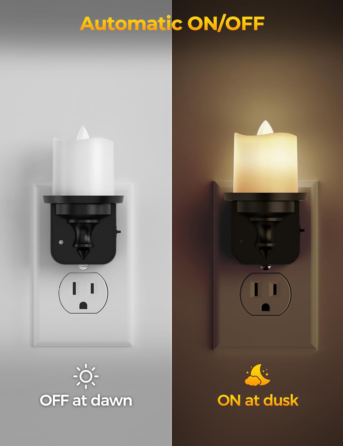 Flameless Candle Night Light, Night Lights Plug into Wall 2 Pack, LED Candle Night Light with Light Sensor, 0-100LM Dimmable Nightlight…
