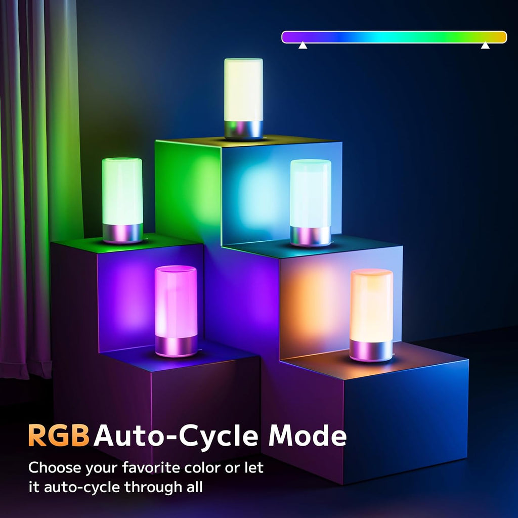 Table Lamp, Bedside Touch Control Lamp for Bedroom 3 Level Dimmable Warm White Lights with 256 RGB Color Mode Modern Deisgn Smart…