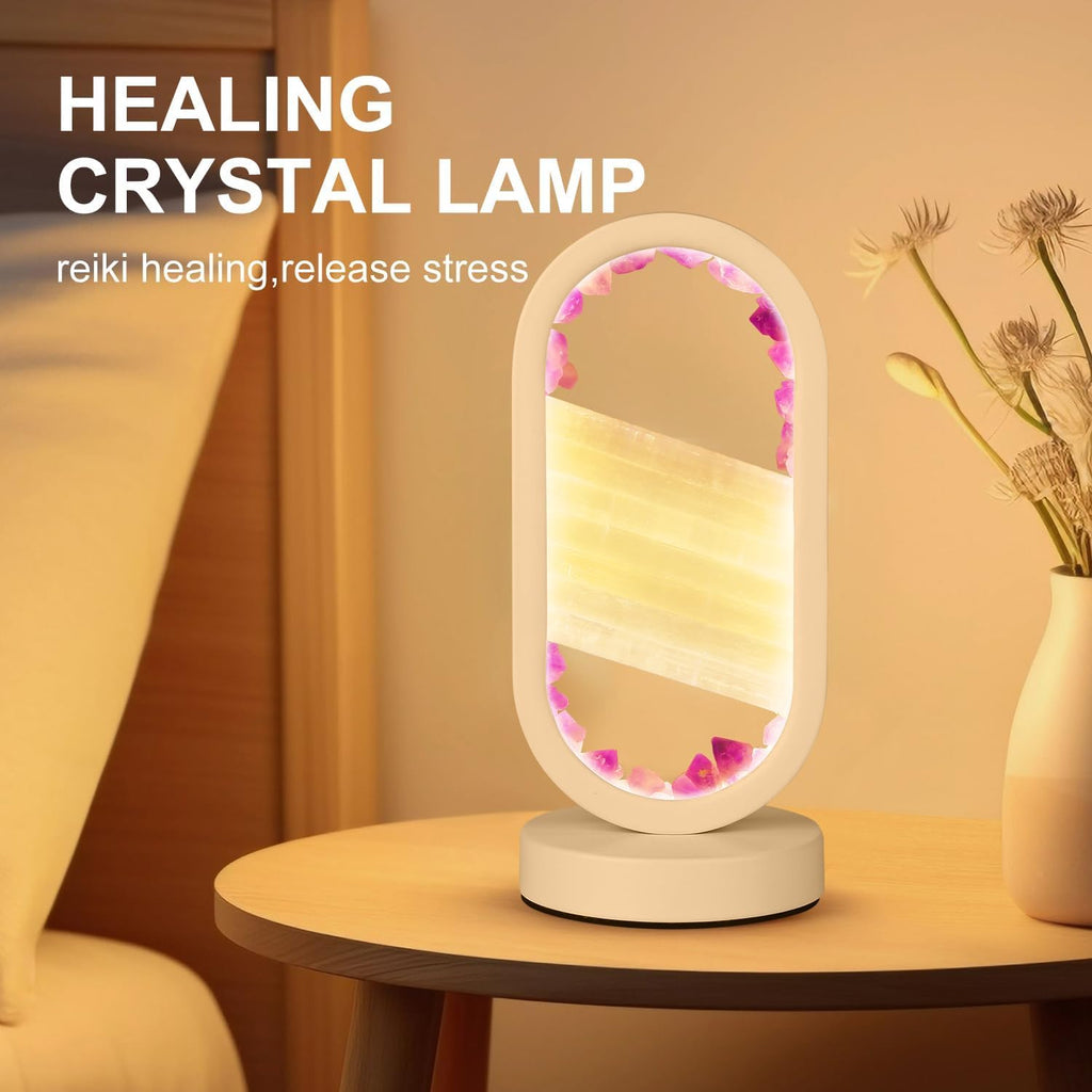 Natural Amethyst and Selenite Crystal Healing Night Table Lamp –3-Color Dimmable Mood Lighting for Meditation Relaxation and Restful…