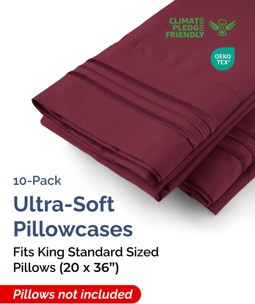 King Standard Pillow Cases Set of 10 - Ultra Soft Hotel Quality Pillowcase Covers - Comfy & Wrinkle Free - Shrink & Fade Resistant…