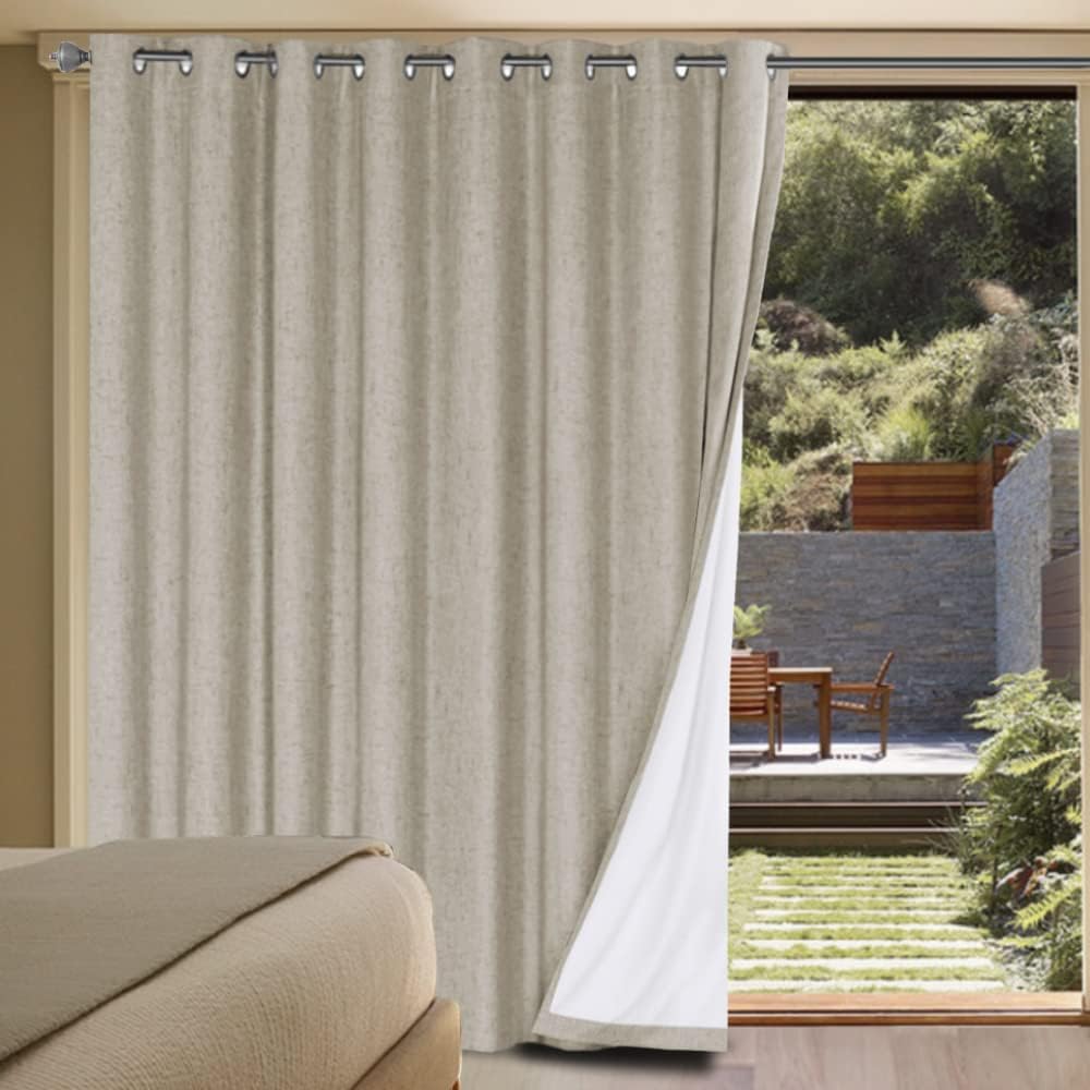 H.VERSAILTEX Linen Blackout Curtains Durable Thick Textured Linen Look 100% Blackout Patio Door Curtain Anti Rust Grommet Extra Wide…