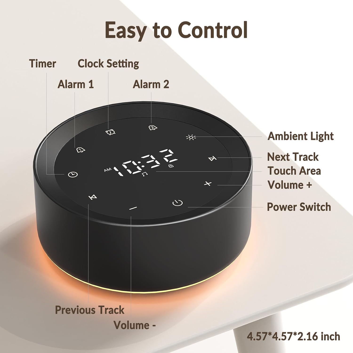 White Noise Machine with Alarm Clock & Night Light for Babies and Adults, 20 Soothing Sounds, Glare-Free Upward Display, Touch Control…