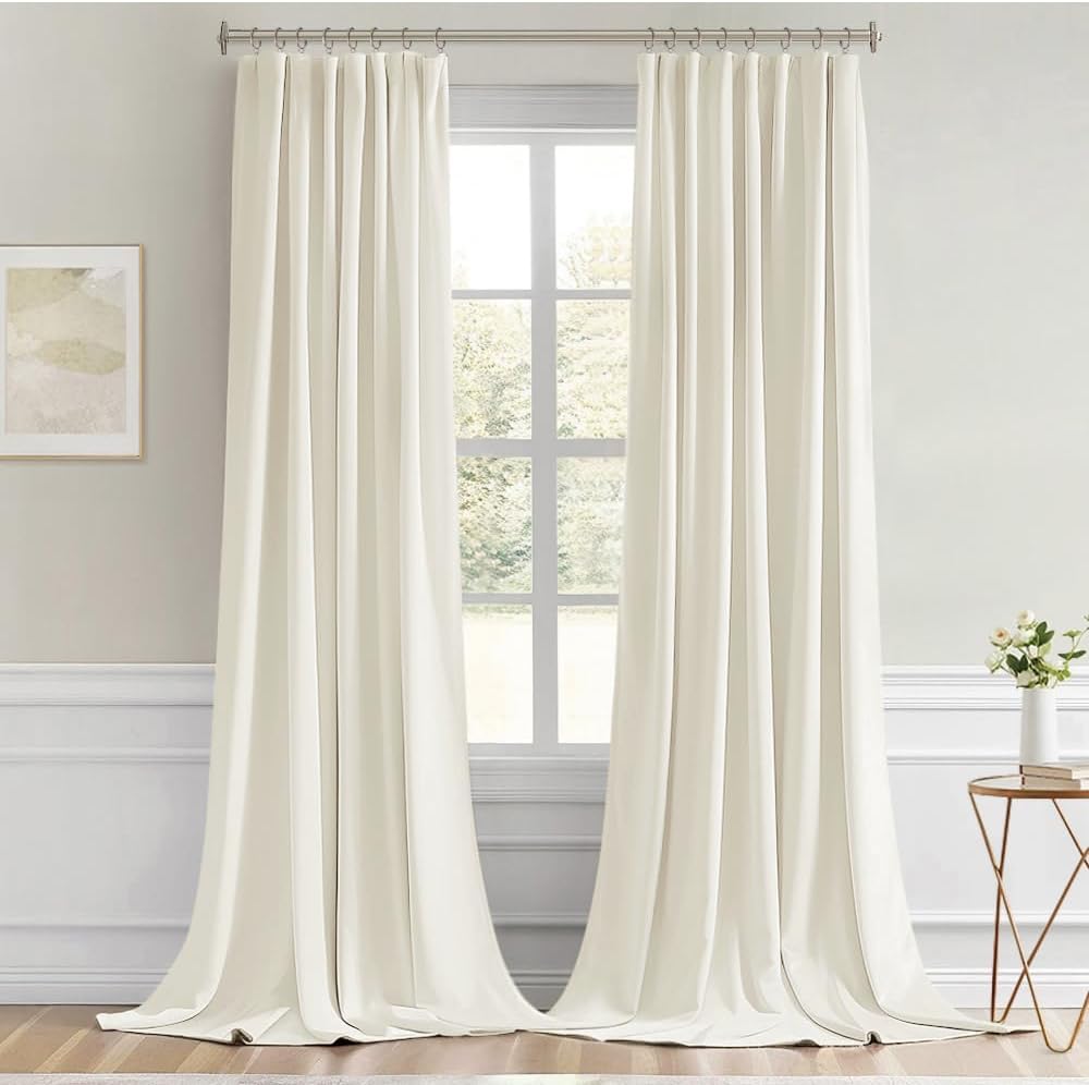 Miulee Cream Back Tab Blackout Curtain 96 Inch Long 2 Panels Set for Bedroom, Rod Pocket/Pinch Pleat Thermal Insulated Living Room Darkenin…