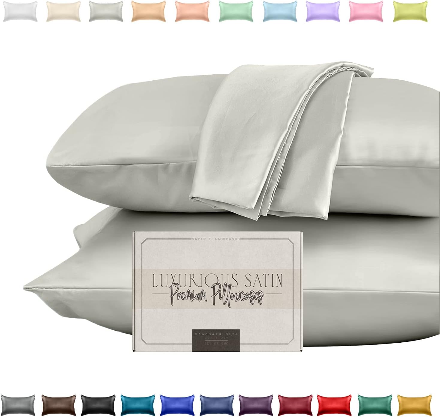 Elegantcomfort Elegant Comfort Silky and Luxurious 2-Piece Satin Pillowcase Set for Healthier Skin and Hair, Hidden Zipper Closure and Beau…