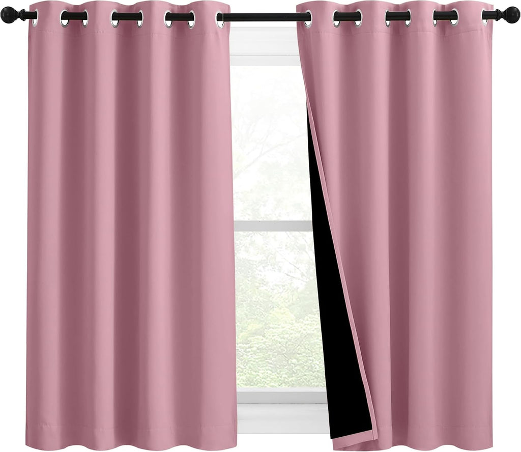 Nicetown 100% Blackout Curtains with Black Liners, Solid Thermal Insulated Full Blackout 2-Layer Lined Drapes, Energy Efficiency Window Dra…