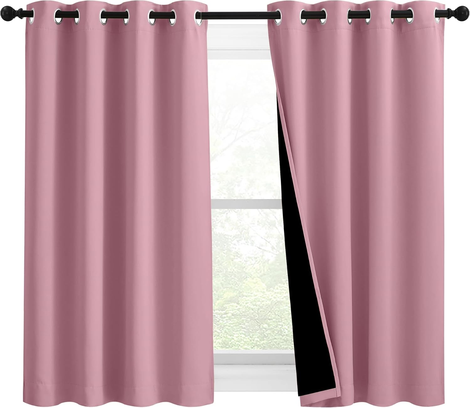 Nicetown 100% Blackout Curtains with Black Liners, Solid Thermal Insulated Full Blackout 2-Layer Lined Drapes, Energy Efficiency Window Dra…