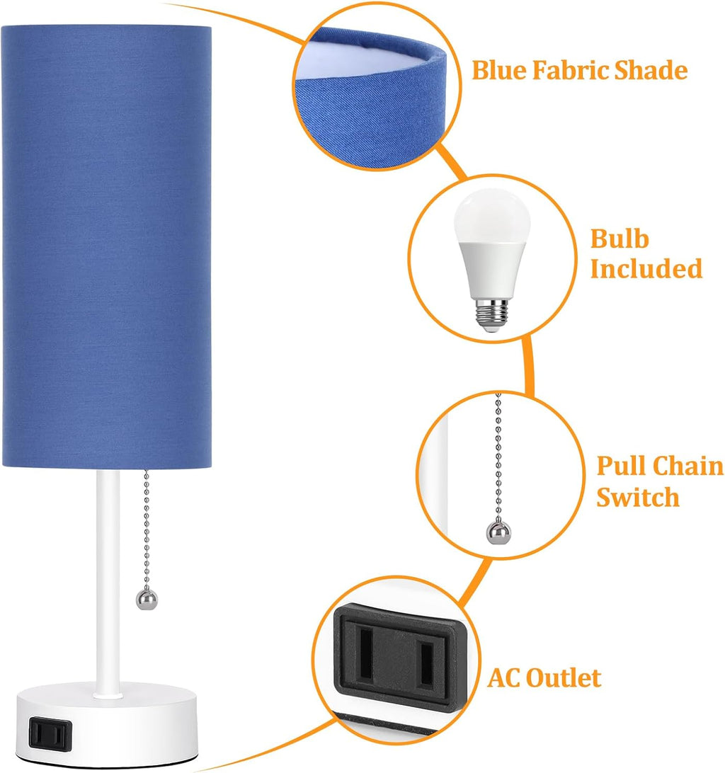 Dott Arts Table Lamp for Bedroom, 3-Color Bedside Lamps with Pull Chain, Bedroom Table Lamps for Nightstand, AC Outlet Small Lamp for…