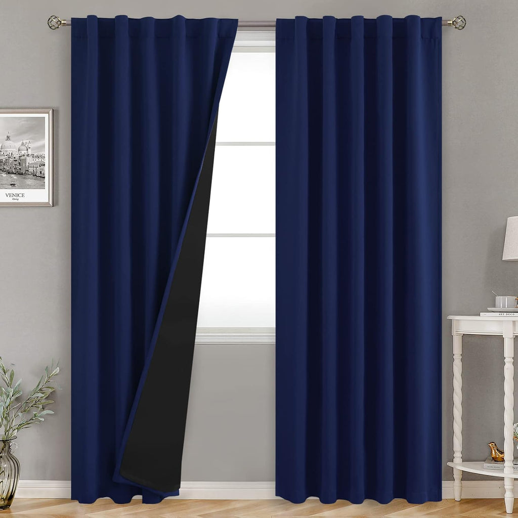 BGment Navy Blue 100% Blackout Curtains 84 Inches Long with Reducing Noise Liner, Rod Pocket and Back Tab Double Layer Full Room…
