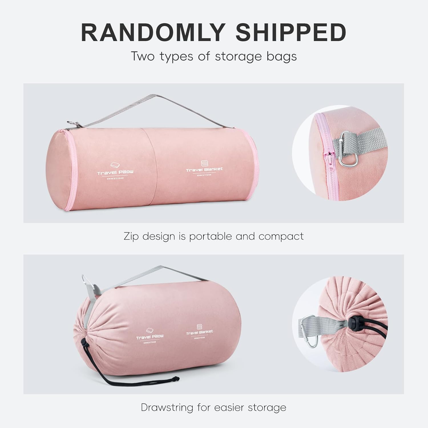 urnexttour Travel Pillow and Blanket Set Neck Pillows Travel Essentials with Sleep Mask for Airplane Car Memory Foam Pink