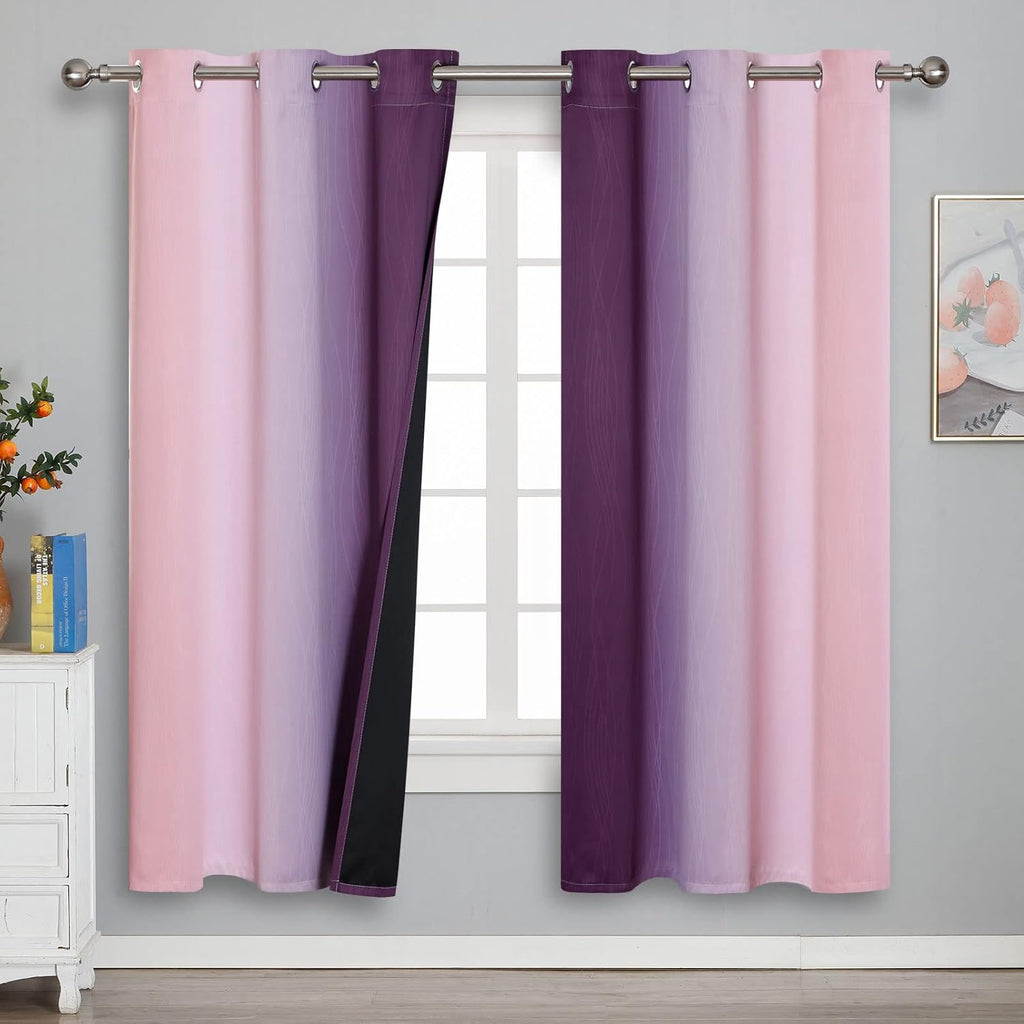 Estelartextiler Estelar Textiler Ombre Pink and Purple Blackout Curtains 72 Inch Length 2 Panels, Full Light Blocking Curtains for Bedroom,…