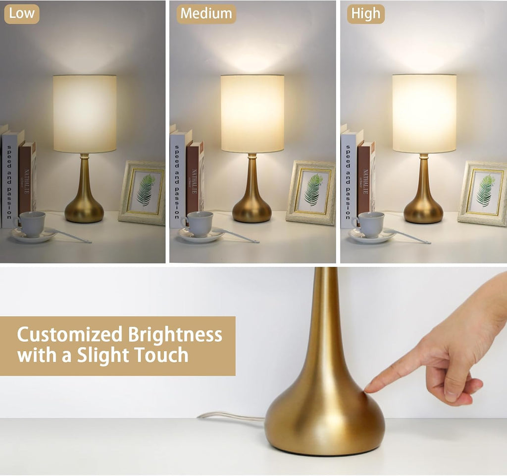 Set of 2 Bedside Touch Lamps, 16 Inch Dimmable Small Nightstand Lamp, Night Light Lamp Simple Touch Table Lamp with Brass Metal Base for…