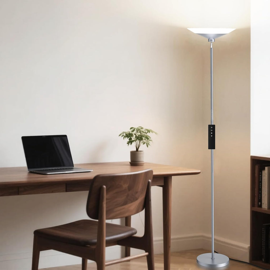 SIBRILLE Silver Torchiere Floor Lamp - 30W Dimmable LED Standing Lamp with Remote/Button Control, 1800Lm, 3000-6500K, 72in Bright…