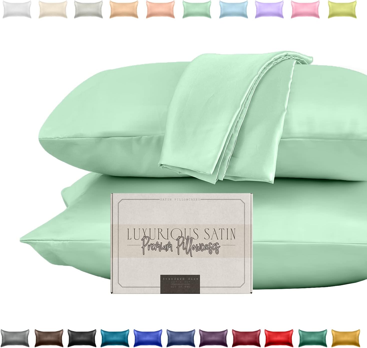 Elegantcomfort Elegant Comfort Silky and Luxurious 2-Piece Satin Pillowcase Set for Healthier Skin and Hair, Hidden Zipper Closure and Beau…