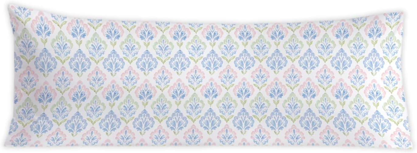 Grandmillennial Pastel Floral 20x54 Body Pillow Cover, Cottagecore Room Decor, Rustic Farmhouse Blue Flower Grand Millenial Decorative…