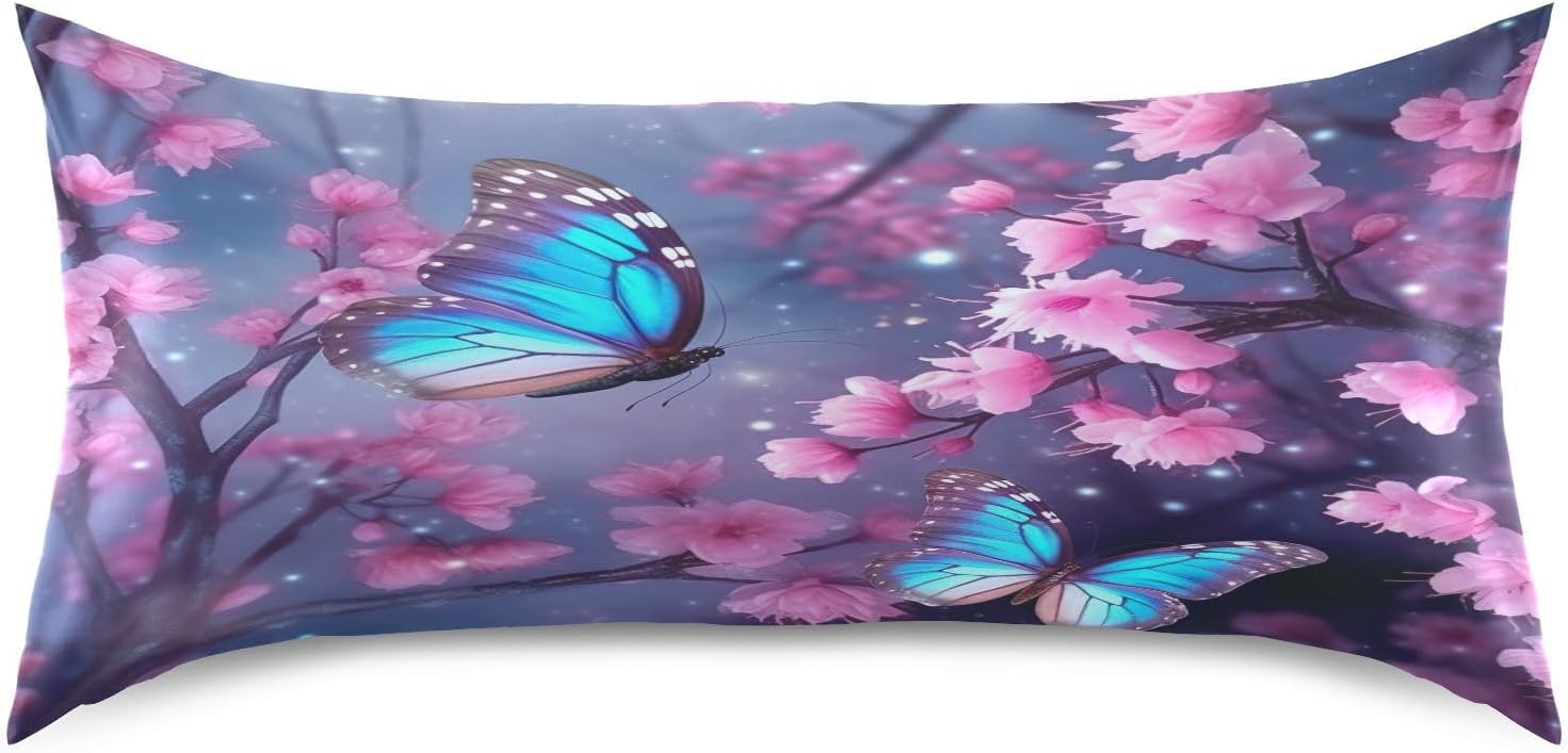 YETTASBIN Butterfly Flower Satin Pillowcase, Soft Breathable Silk Pillow Case with Envelope Closure for Hair and Skin, King Size 40 x 20…