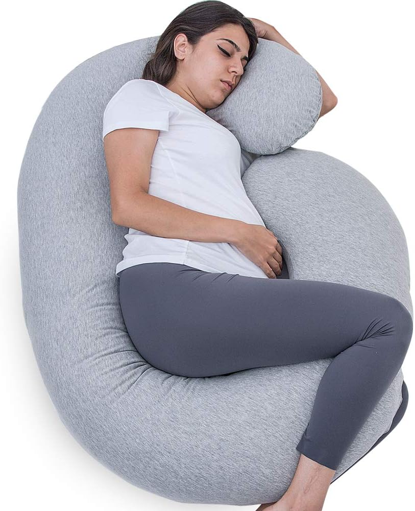 1 MIDDLE ONE Pregnancy Pillow, C Shaped Full Body Pillow for Maternity Support, Pregnant Women Sleeping Pillow with Jersey Cover (Light…