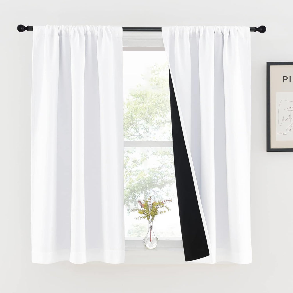 Nicetown White Kitchen 100% Blackout Curtains 48 inches Long, Completely Blackout Window Treatment Thermal Insulated Lined Drapes for Small…