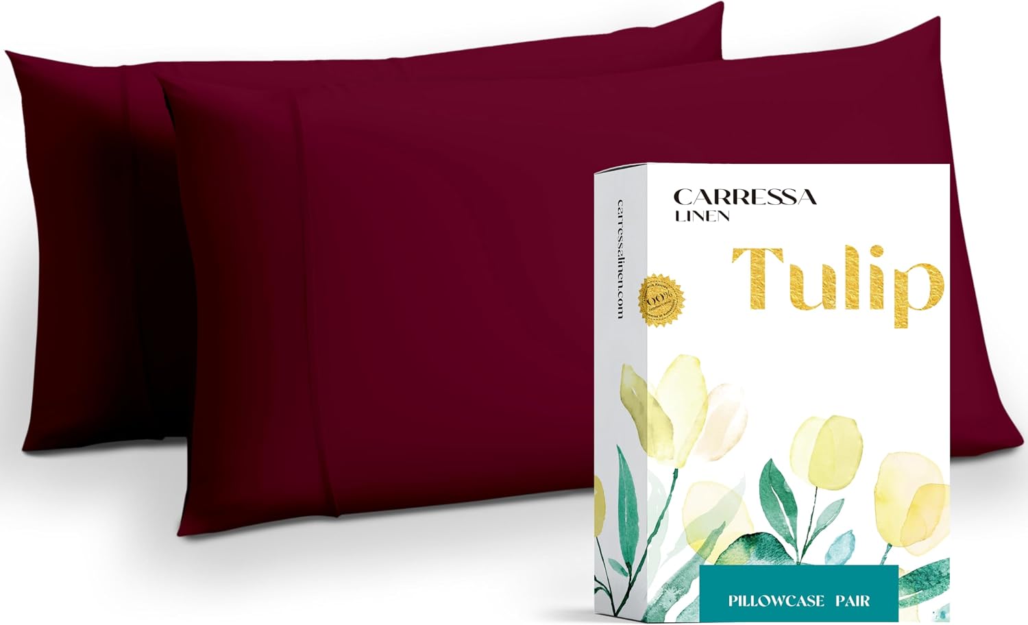 Carressa Linen Luxury Egyptian Cotton King Pillow Cases Set of 2-800 Series Tulips Collection Pillowcases for Sleeping (Burgundy), Soft…