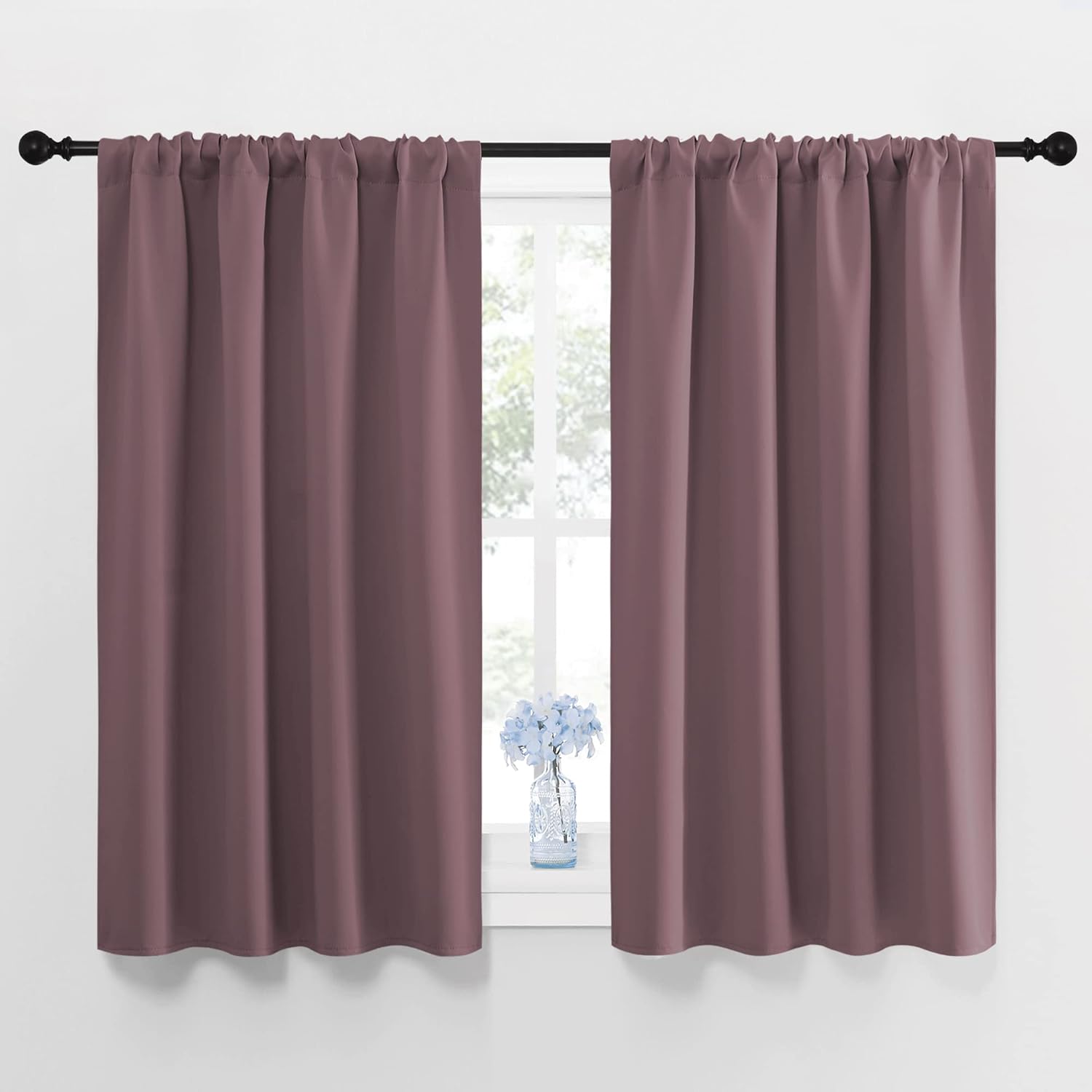 NICETOWN Blackout Curtains for Bedroom, Home Decorations Thermal Insulated Solid Rod Pocket Blackout Drapes for Cafe, Nursery (Dry Rose…