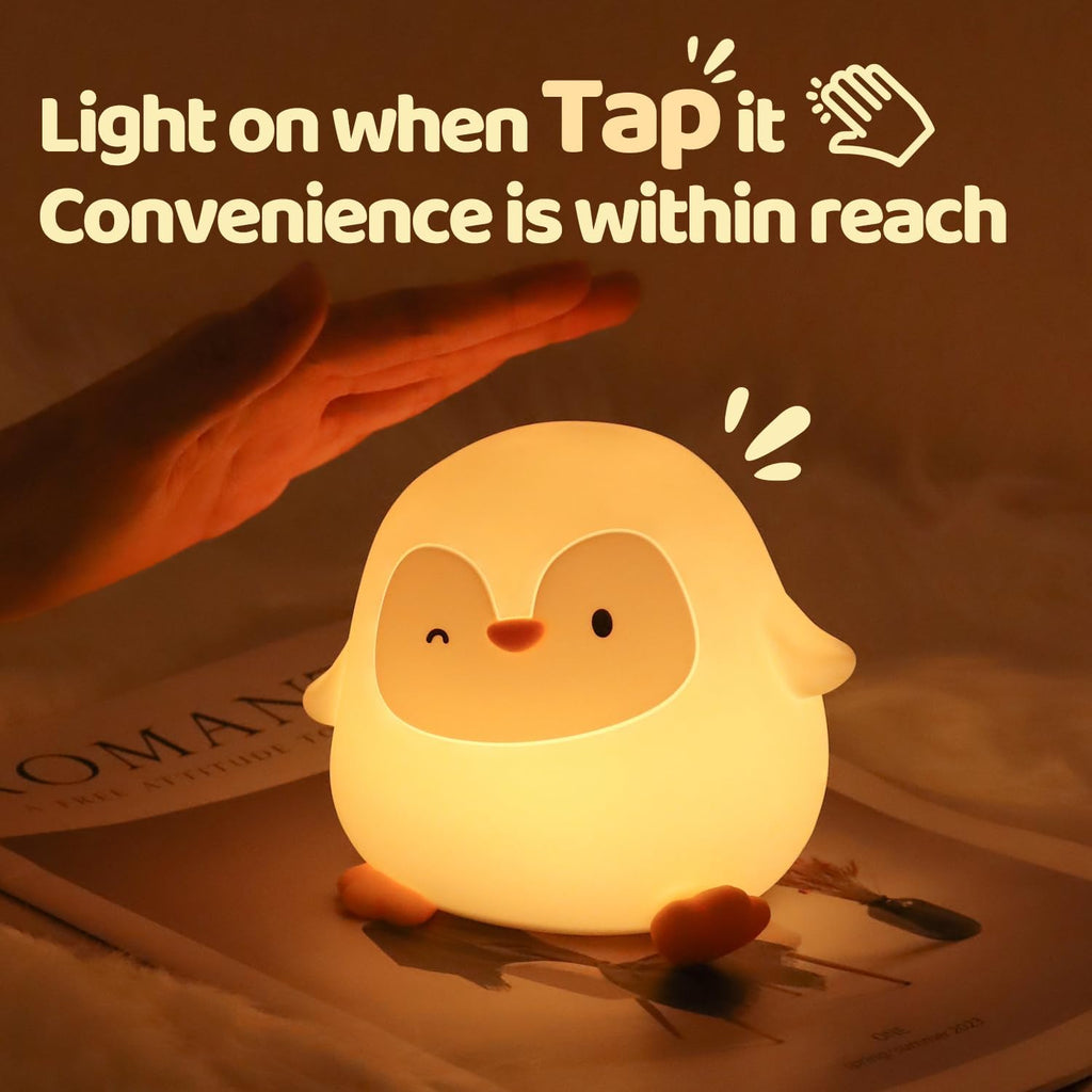 Rytinazzz Silicone Night Light for Kids, 50H Long Battery Penguin Lamp, Gift for Kids, Rechargeable Tap Control, Soft Dimmable Bedside…