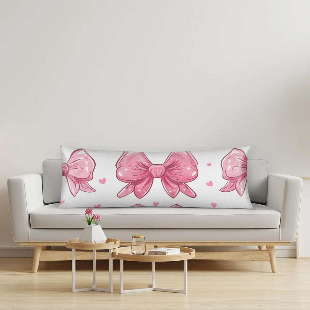Bows Pink Heart Body Pillow Pillowcase 21"x 54" Long Body Pillow Cover with Zipper King Size Pillow Cases Queen Pillowcase for Hair and…