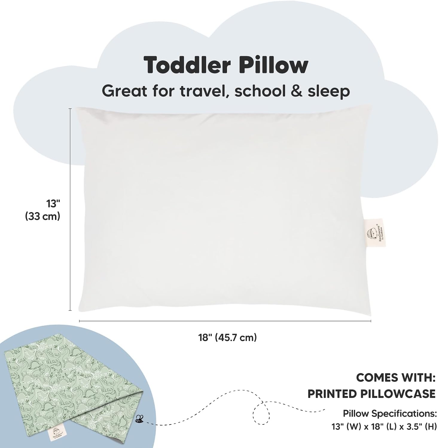 Toddler Pillow with Pillowcase - 13x18 My Little Dreamy Kids Travel Bed Pillows for Sleeping, Organic Cotton Small Pillowcase, Soft &…