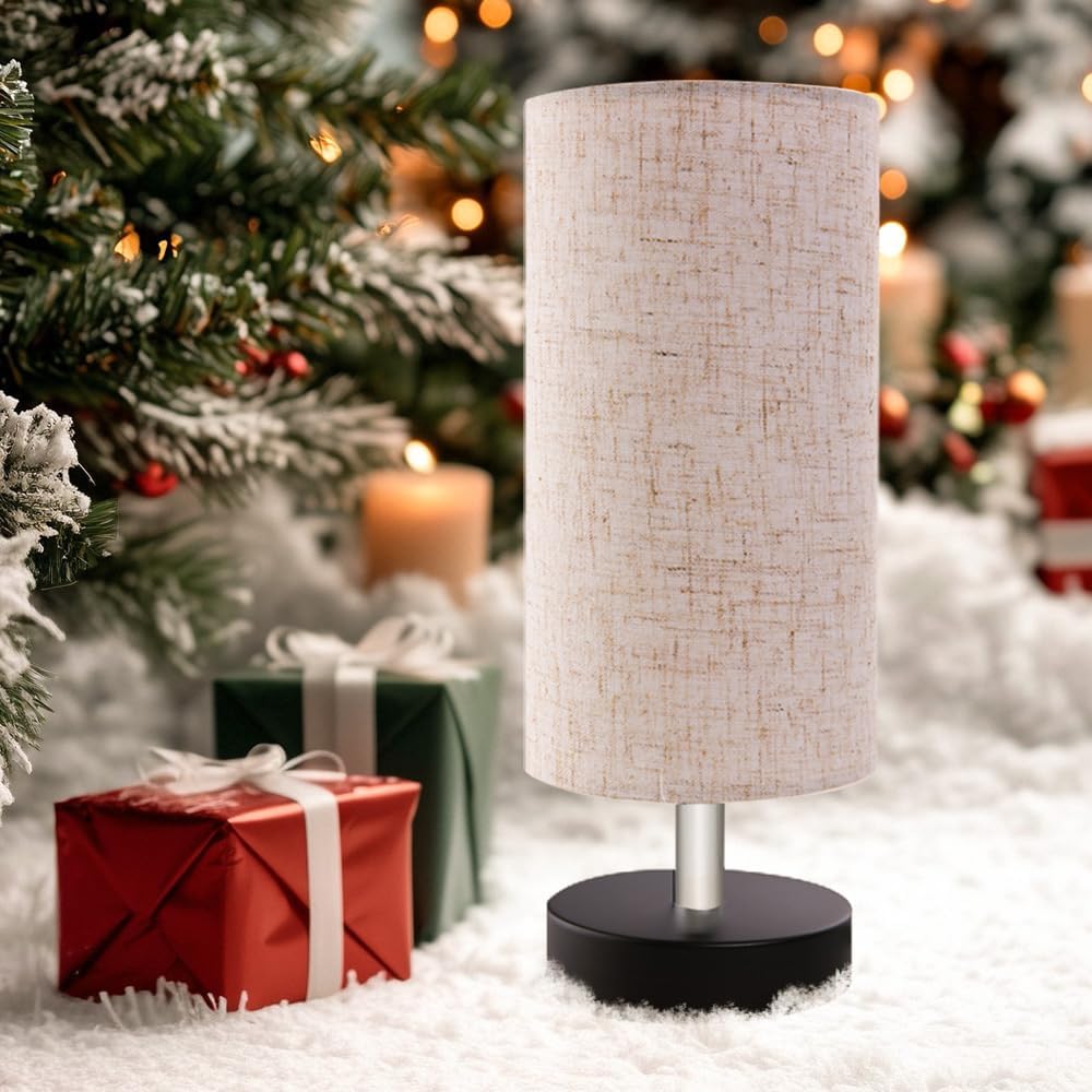 Bedside Table Lamps, Table Lamp for Bedroom, Lamps for Night Stands with Linen Lampshades, Small Table Lamp for Living Room, Office (Bulb…
