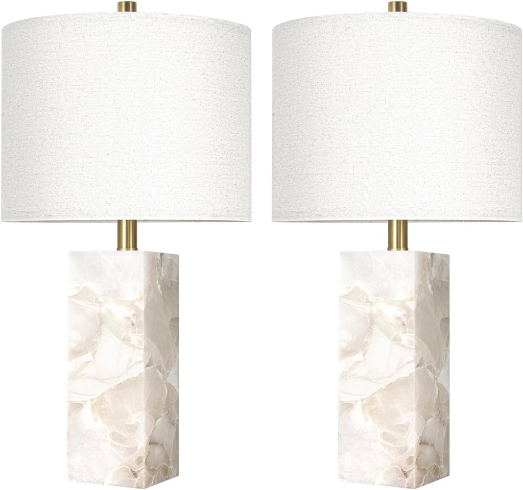 Scenekoy Alabaster Table Lamp Set of 2 with Night Light for Bedroom Living Room, 23" Rotary Switch Bedside Lamp with Linen Shade, Modern…