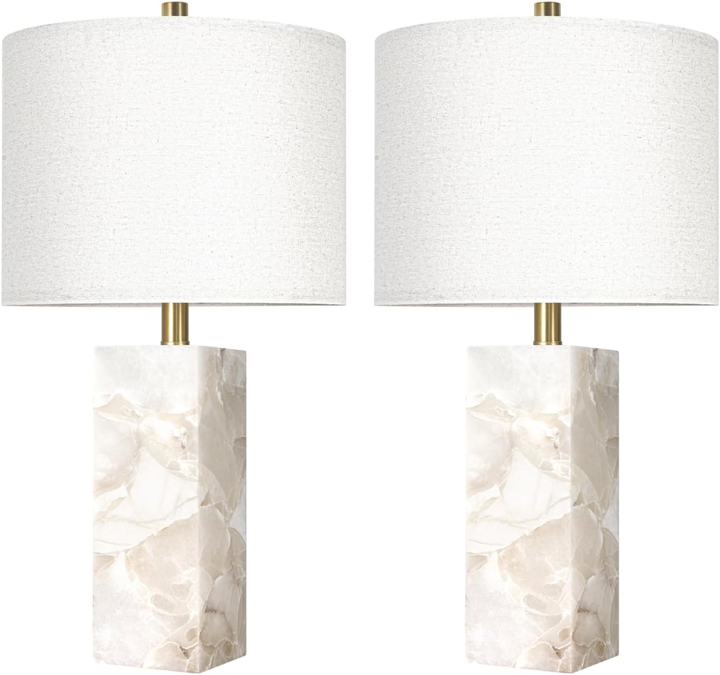 Scenekoy Alabaster Table Lamp Set of 2 with Night Light for Bedroom Living Room, 23" Rotary Switch Bedside Lamp with Linen Shade, Modern…