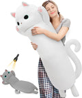 MaoGoLan Long Cat Plush Body Pillow, 44'' Giant White Glow in The Dark Cat Stuffed Animal Toy for Girl Boy Kid, Big Cute Kitty Plush…