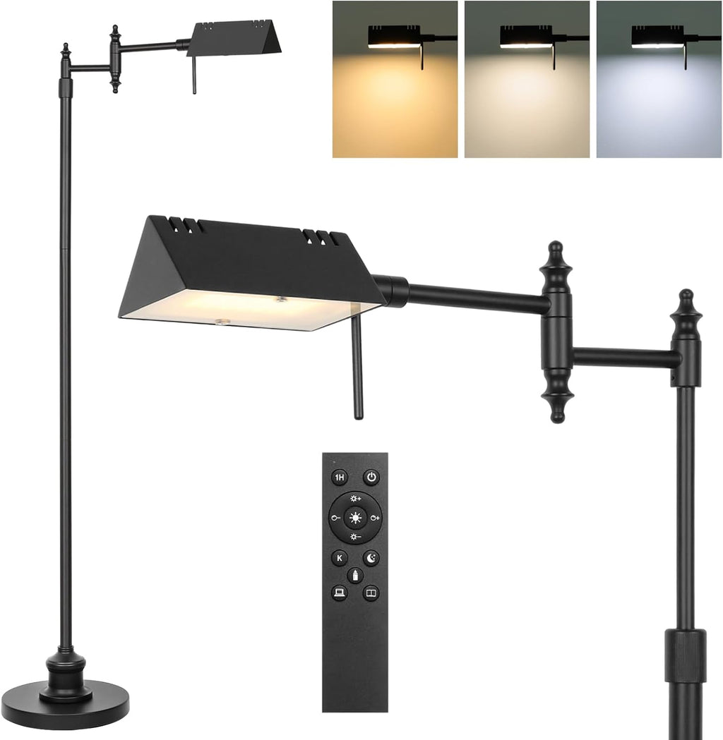 Bairth Dimmable Pharmacy Floor Lamp with Remote, 17W LED Reading Floor Lamp with 360°Swing Arm, 3 Color Temperature, Height Adjustable…