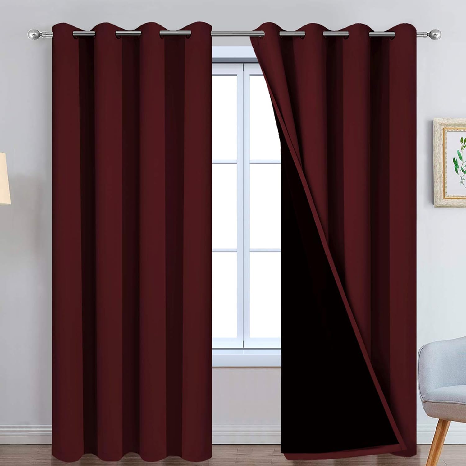 Yakamok Completely Blackout Curtains 2 Thick Layers Thermal Insulated Drapes for Bedroom, Room Darkening Panels for Living Room(52Wx96L, Bu…
