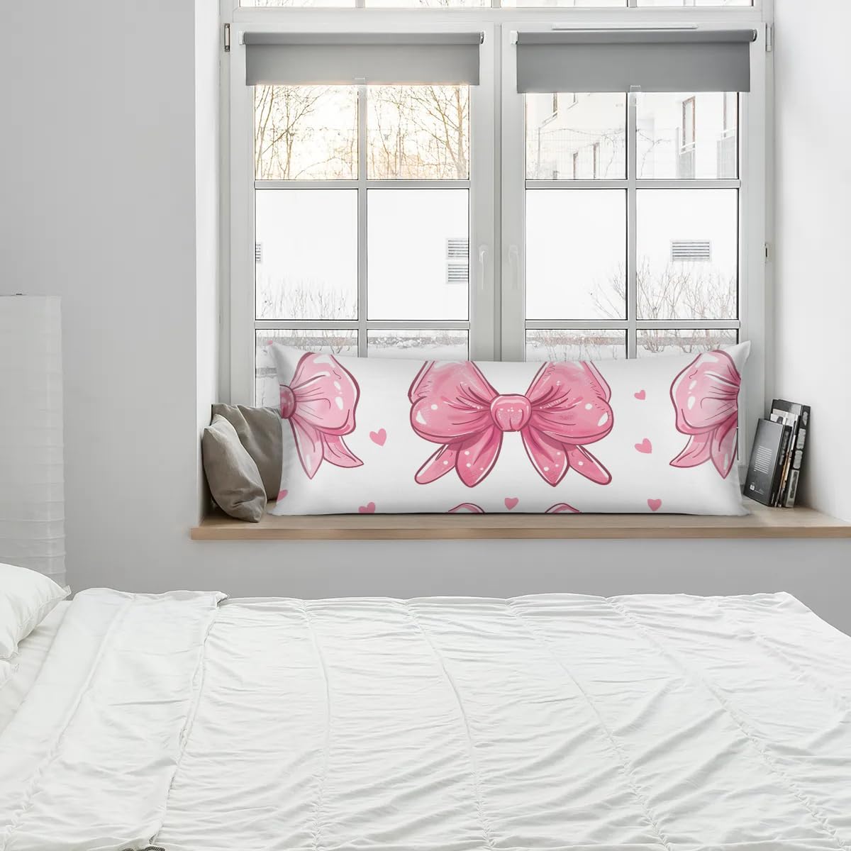 Bows Pink Heart Body Pillow Pillowcase 21"x 54" Long Body Pillow Cover with Zipper King Size Pillow Cases Queen Pillowcase for Hair and…