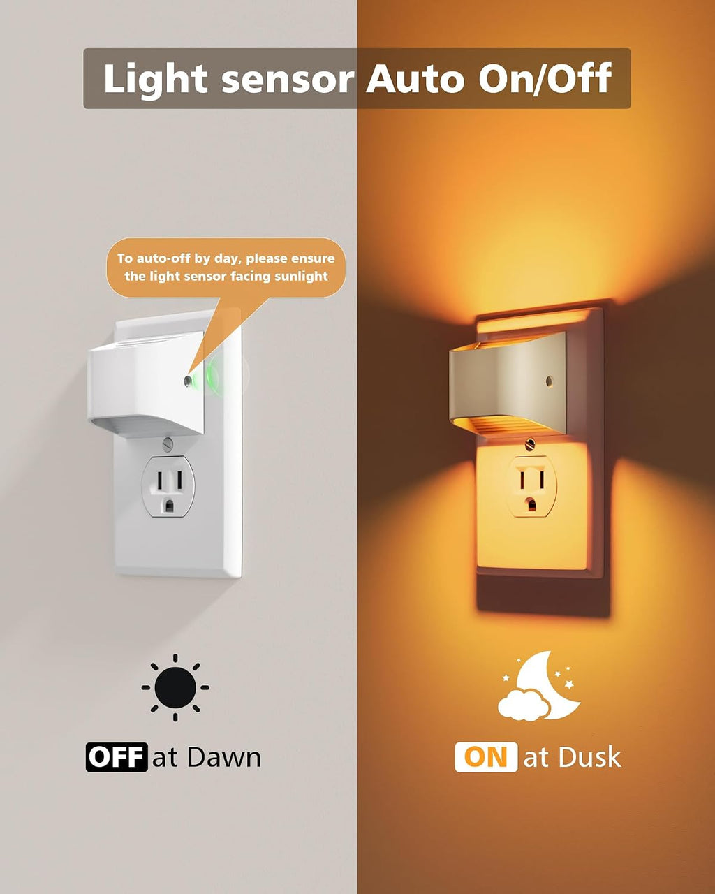 Volisun Amber Night Light, 4 Pack Up and Down LED Night Light with Dusk to Dawn Light Sensor, 1800K Night Lights Plug into Wall for Hallway…
