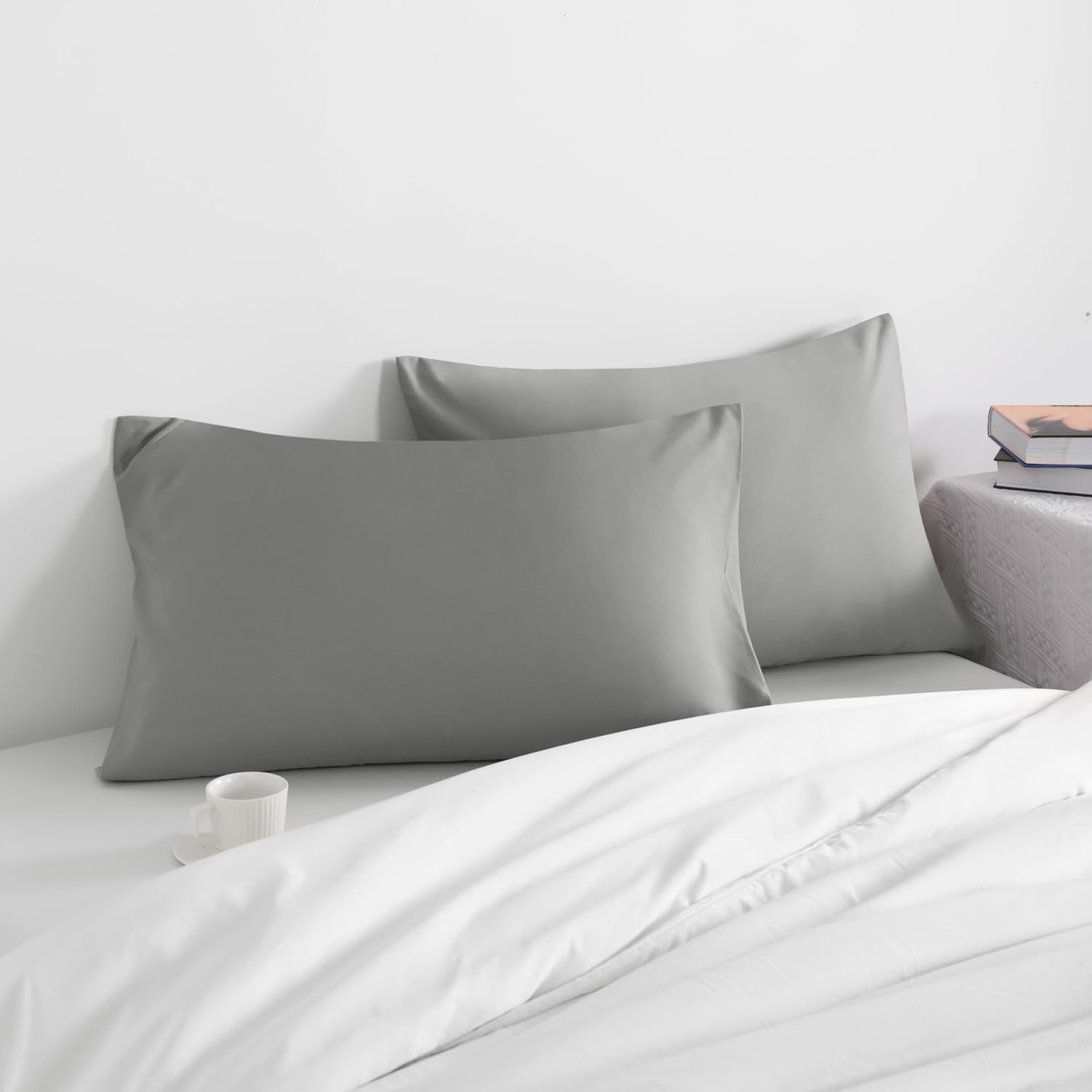 Ntbay Queen Pillow Cases Set of 2, 2 Pack Brushed Microfiber 20x30 Pillow Cases, Soft, Wrinkle, Fade, Stain Resistant Smoke Grey Pillow Cas…