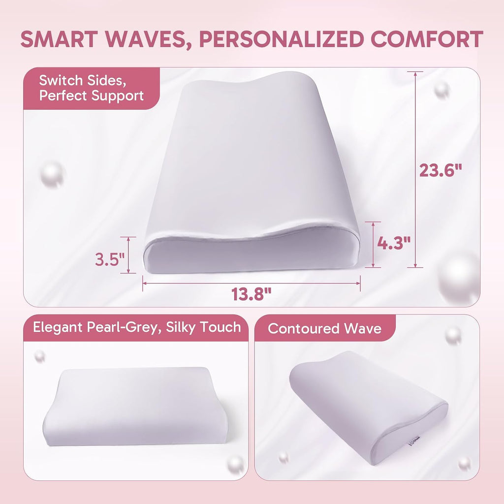 Ergonomic Memory Foam Pillow 2 heights: Mid-Low, Cervical Support Relieve Neck Back Pain, Breathable Cool Ice Silk Anti-Wrinkle Cover…